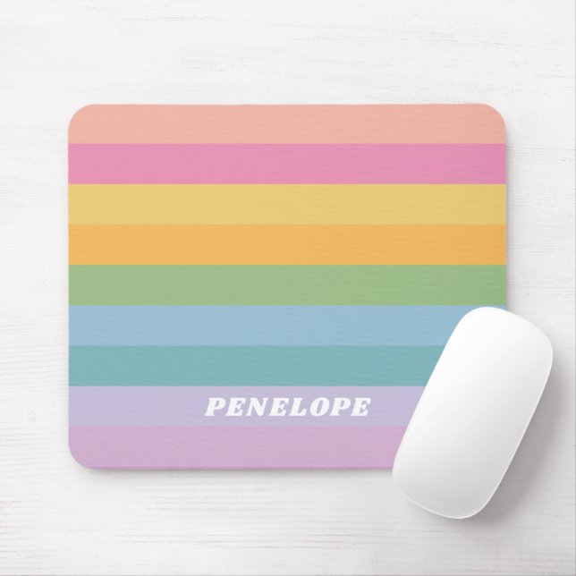 Niedliche Pastel Regenbogenstreifen Personalisiert Mousepad (Mit Mouse)