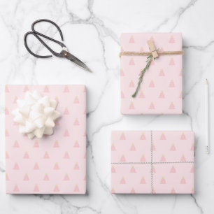 Niedliche Pastel Rosa Weihnachtsbaummuster Geschenkpapier Set