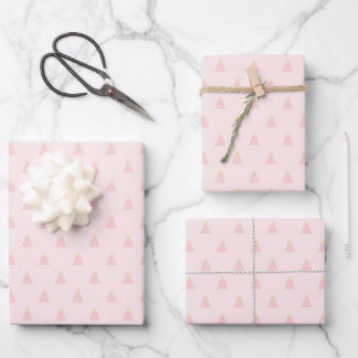 Niedliche Pastel Rosa Weihnachtsbaummuster Geschenkpapier Set