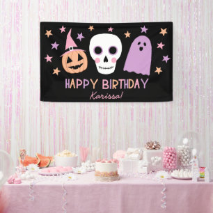 Niedliche Pastel Skull Ghost Halloween Geburtsname Banner