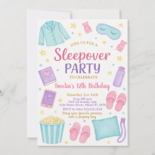 Niedliche Pastel Sleepover Geburtstag Einladung