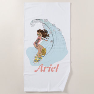Niedliche Pastel Surfer Girl mit dem Namen Summer Strandtuch