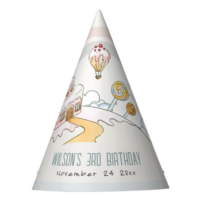 Niedliche Pastel Sweet Time Candy Land Kindergebur Partyhütchen (Vorderseite)