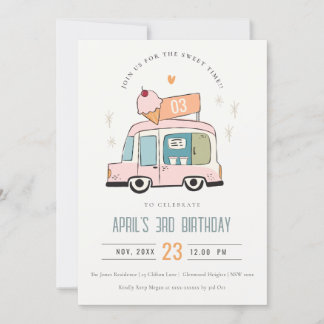 Niedliche Pastel Sweet Time Ice Truck Geburtstag Einladung