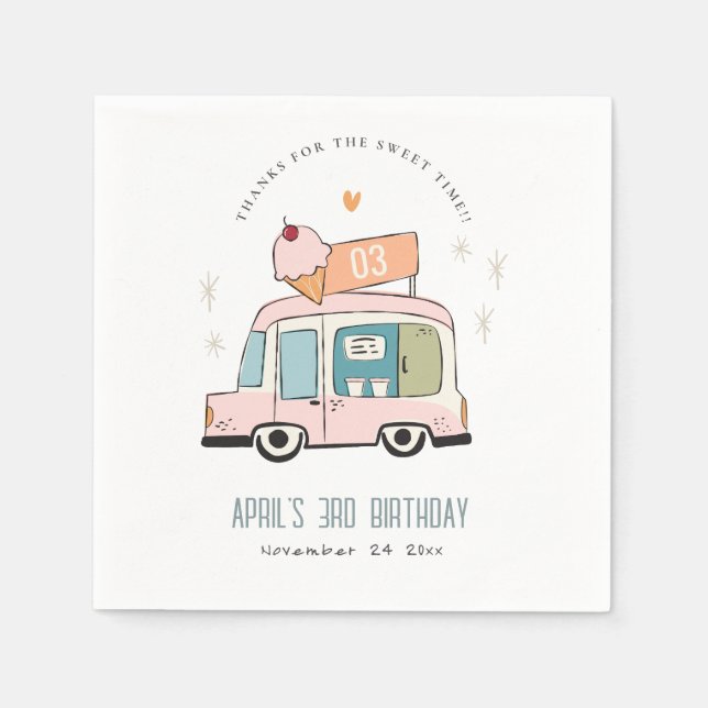 Niedliche Pastel Sweet Time Ice Truck Geburtstag Serviette (Vorderseite)