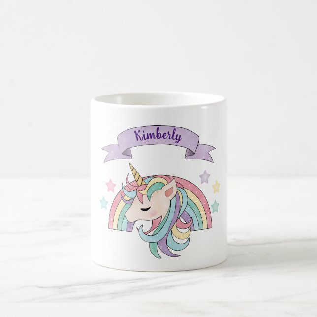 Niedliche Pastel Unicorn & Funkelnd Rainbow Indivi Kaffeetasse (Mittel)