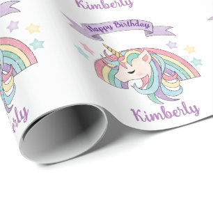 Niedliche Pastel Unicoron und Funkelnd Regenbogen Geschenkpapier