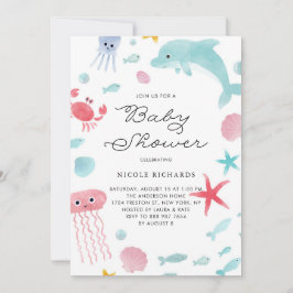 Niedliche Pastel Wasserfarbe unter der Meeresbabyd Einladung