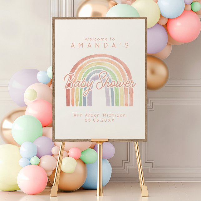 Niedliche Pastel Watercolor Rainbow Baby Dusche Wi Poster (Von Creator hochgeladen)