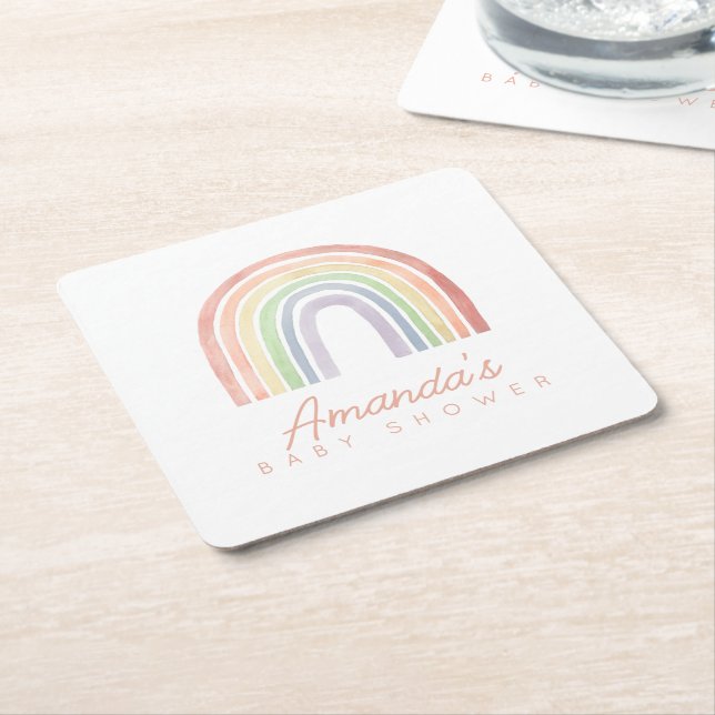 Niedliche Pastel Watercolor Rainbow Kinderdusche Rechteckiger Pappuntersetzer (angewinkelt)