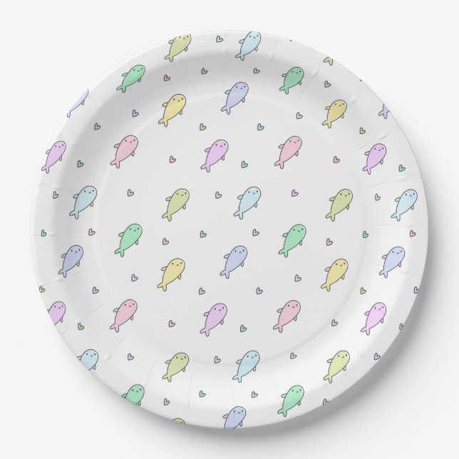 Niedliche Pastel Whales Kinderdusche oder Kinderge Pappteller (Vorderseite)