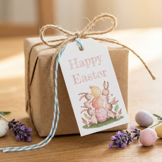 Niedliche Pastelfarben und Eierspeisen Ostern Gefa Geschenkanhänger (Happy Easter Bunny Stack Gift Tag)