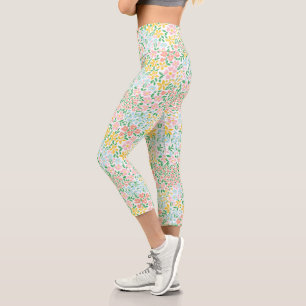 Niedliche Pastelgarten Blume Muster Capri Leggings