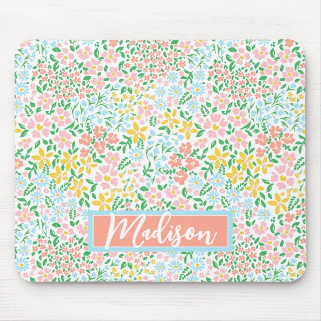 Niedliche Pastelgarten Blume Muster Mousepad (Vorne)