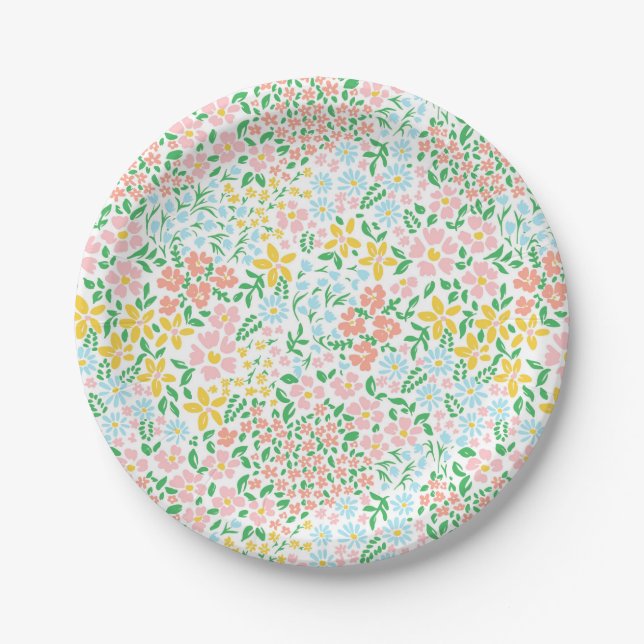 Niedliche Pastelgarten Blume Muster Pappteller (Vorderseite)