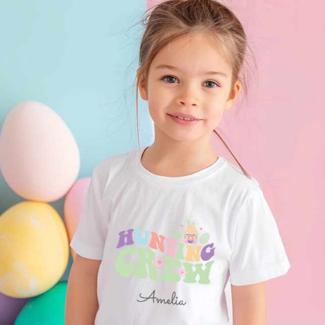 Niedliche Pasteljagd Crew Ostereier Jagd Baby T-shirt (Cute Colorful Pastel Hunting Crew Easter Egg Hunt Tshirt, Shirt with Name, Easter Gift)