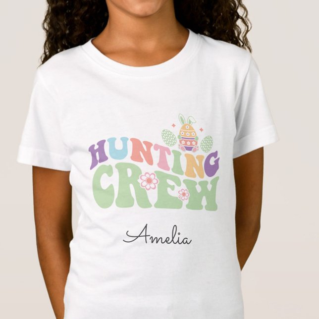 Niedliche Pasteljagd Crew Ostereier Jagd T-Shirt (Cute Colorful Pastel Hunting Crew Easter Egg Hunt Tshirt, Shirt with Name, Easter Gift)