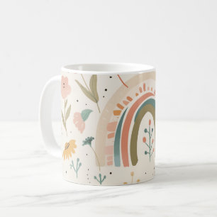 Niedliche Pastell Aquamarine Boho Blume und Regenb Kaffeetasse
