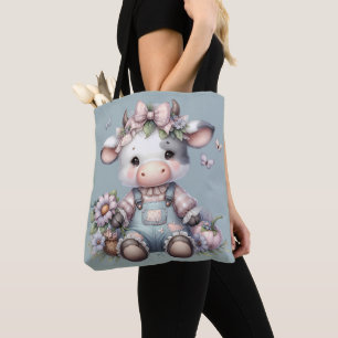 Niedliche Pastell Babykuh in Overalls mit Blume