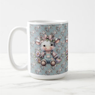 Niedliche Pastell Babykuh in Overalls mit Blume Kaffeetasse