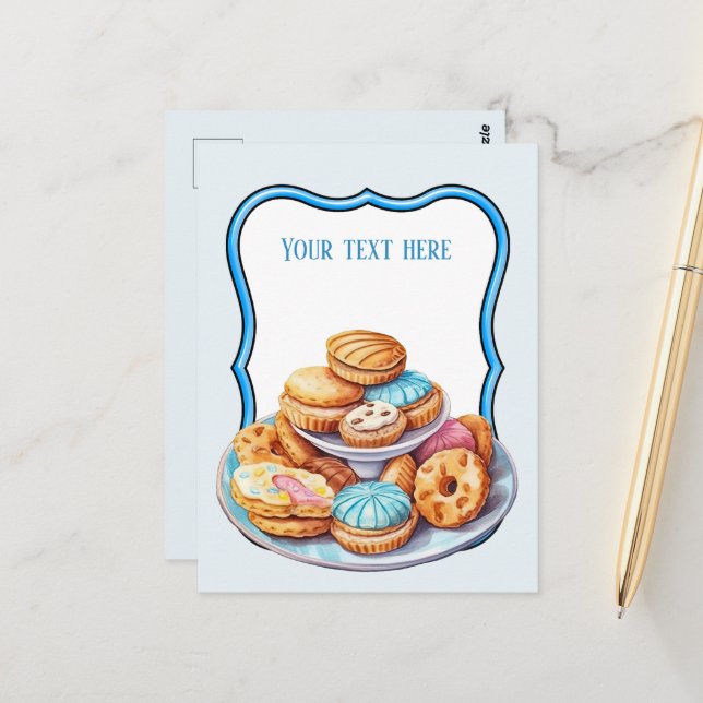 Niedliche Pastell-Cookies ergänzen Text Postkarte (Vorderseite/Rückseite Beispiel)