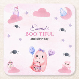 Niedliche Pastell Ghost Aquarellfarbe Halloween Ge Rechteckiger Pappuntersetzer