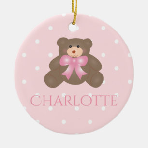 Niedliche Pastell Pink Bear Cub Baby Erstes Weihna Keramik Ornament