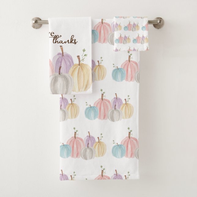 Niedliche Pastell Pumpkins Danke Badhandtuch Set (Insitu)