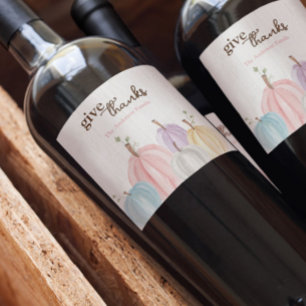 Niedliche Pastell Pumpkins Danke Weinetikett