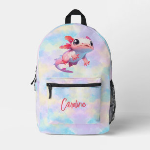 Niedliche Pastell Rainbow Axolotl Girl Name Bedruckter Rucksack