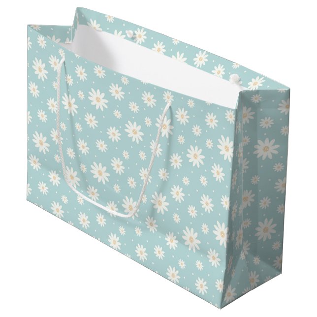 Niedliche Pastell Türkis Blume Geschenktasche Große Geschenktüte (Vorderseite Schrägansicht)