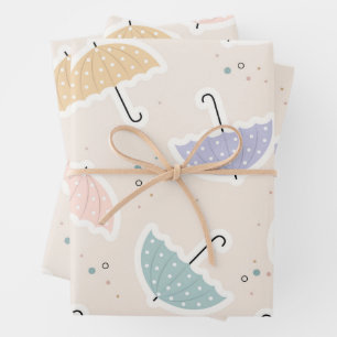 Niedliche Pastell Umbrella Pattern Geschenkpapier Set