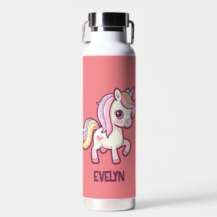 Niedliche Pastelle Einhorn mit Kindernamen Trinkflasche