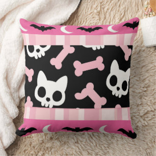 Niedliche Pastelle Goth Halloween Katze & Bat Kissen