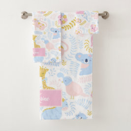 Niedliche Pastelle Tier Mit Monogramm Girl Pink Ba Badhandtuch Set