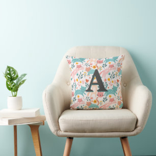 Niedliche Pastellfarben Katzenmuster Monogramm Kissen