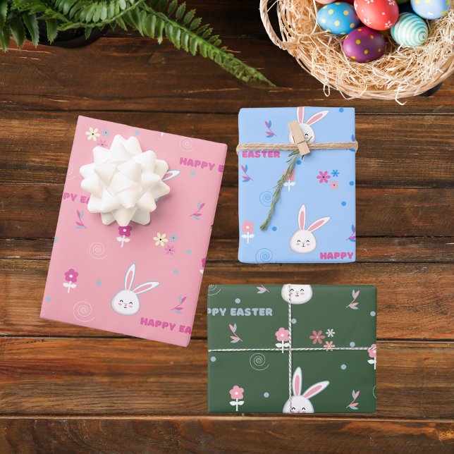 Niedliche Pastellfarben Ostern Bunny Floral Geschenkpapier Set (Von Creator hochgeladen)