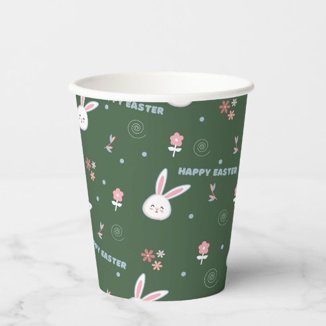 Niedliche Pastellfarben Ostern Bunny Floral Pappbecher (Vorderseite)