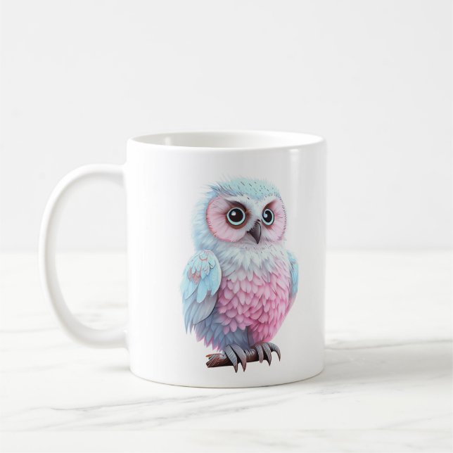 Niedliche Pastellfarben Rosa und Blauer Cartoon Kaffeetasse (Links)