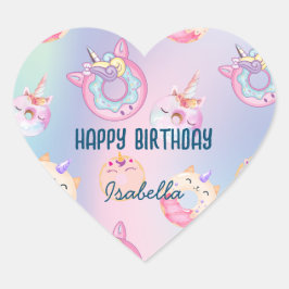 Niedliche Pastellfarben Unicorns Regenbogen Donuts Herz-Aufkleber
