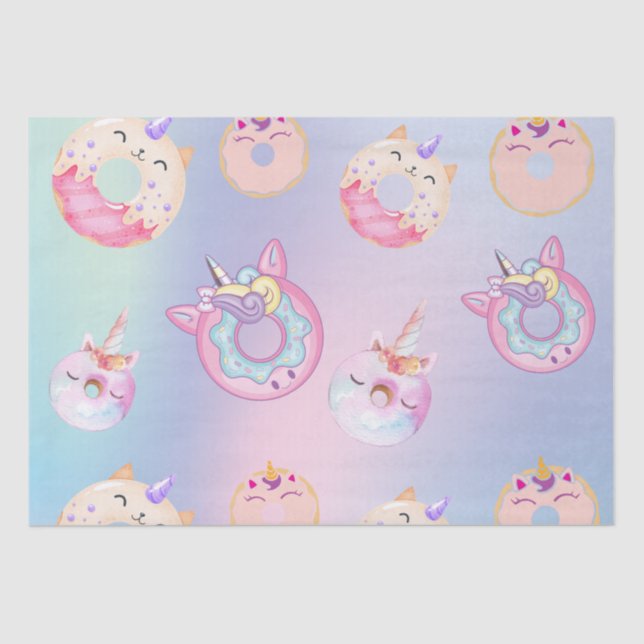 Niedliche Pastellfarben Unicorns Regenbogen Donuts Seidenpapier (Vorderseite)