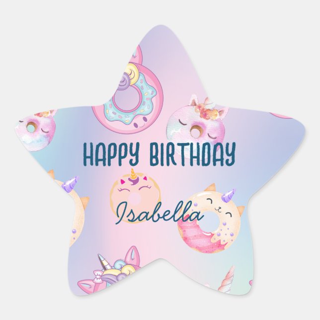 Niedliche Pastellfarben Unicorns Regenbogen Donuts Stern-Aufkleber (Vorderseite)