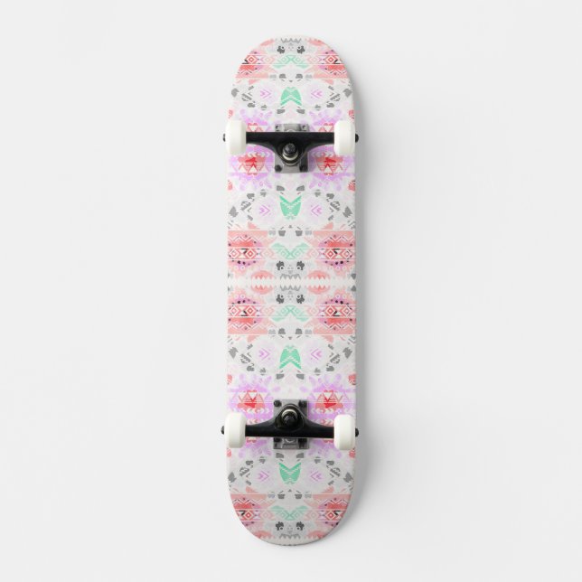 Niedliche pastellfarbene Azteken Skateboard (Vorderseite)