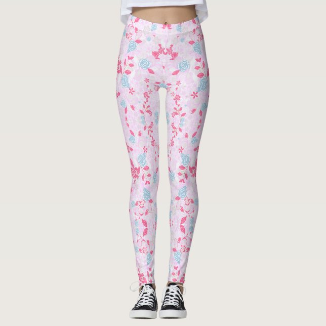 Niedliche pastellfarbene Blumenmuster Leggings (Vorderseite)