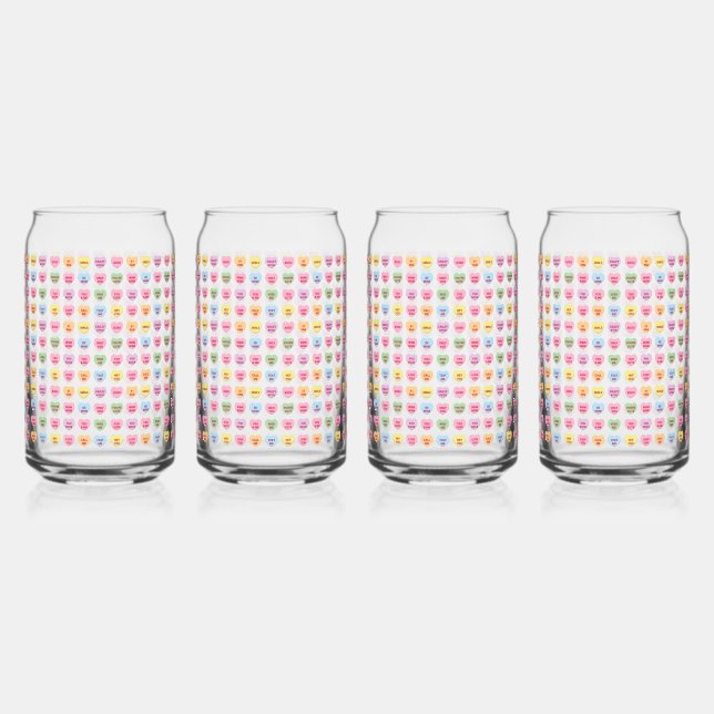 Niedliche pastellfarbene, kleine Bonbonherzen Dosenglas (Vorderseite)