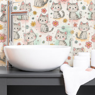 Niedliche Pastellkatze Kawaii, nahtlos Fliese