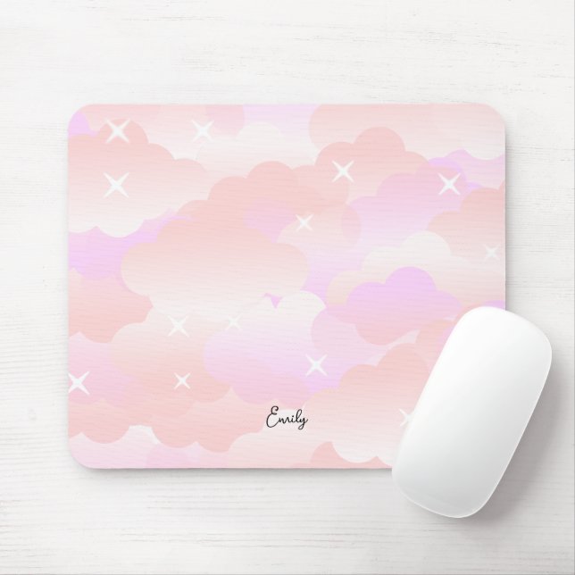 Niedliche pastellrosa Ästhetische Wolkensteine nac Mousepad (Mit Mouse)