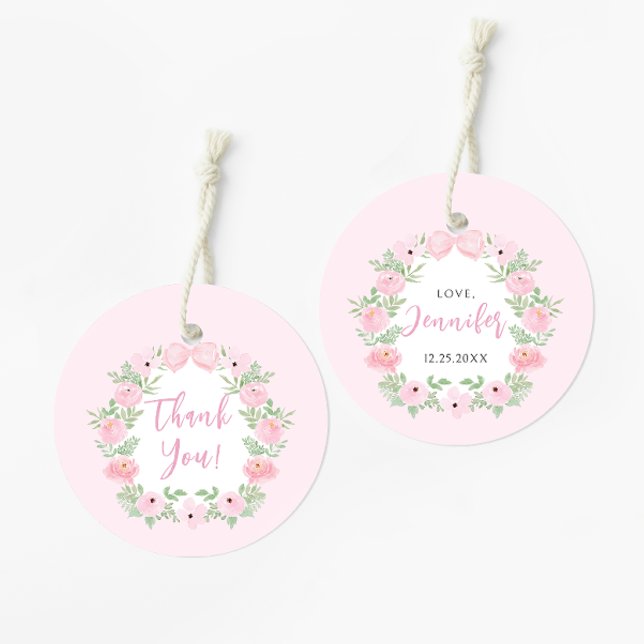 Niedliche pastellrosa Blumendusche Danke Geschenkanhänger (Von Creator hochgeladen)