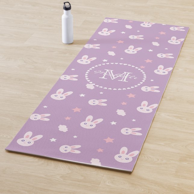 Niedliche Pastellrosa Hasen-Muster Monogramm Yogamatte (Beispiel)