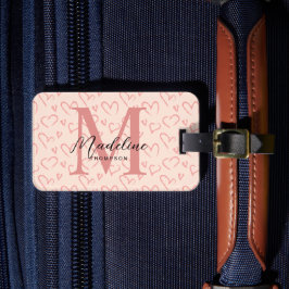 Niedliche Pastellrosa Herz-Muster-Script Monogram Gepäckanhänger